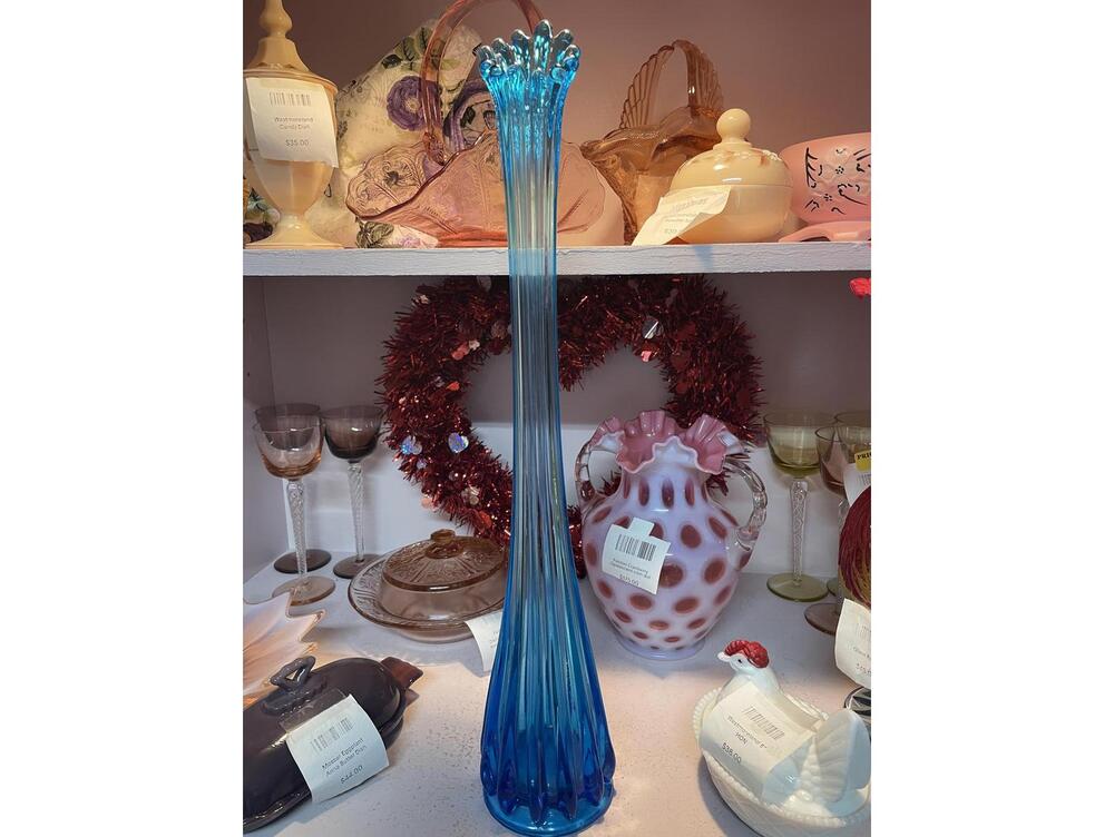 Antique US Glass EAPG Blue Swung Vase No.15021 20” Tall 1904